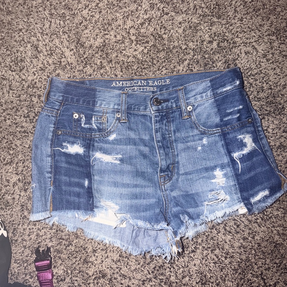 American Eagle Outfitters Patchwork Distressed Denim Shorts - Blue